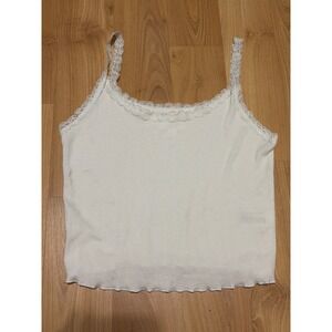 White Lace Trim Ribbed Cropped Cami Tank Top Women's Size S Colsie